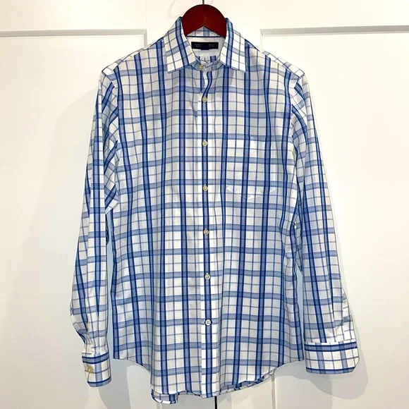 slim fit dress slacks Classic Blue Linen-Blend Shirt